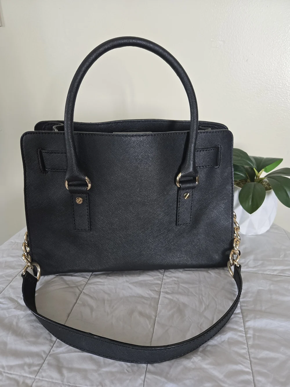 Michael Kors Black Saffiano Leather Satchel with Gold Hardware